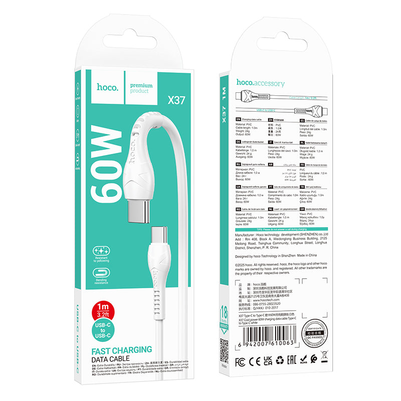 Hoco X37 Carga Rápida 60w Tipo C a Tipo C